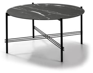 Čierny konferenčný stolík so sklenenou doskou v mramorovom dekore Marckeric, ø 84 cm