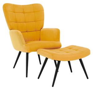 Kreslo s podnožou, žltá/čierna Velvet HABEN