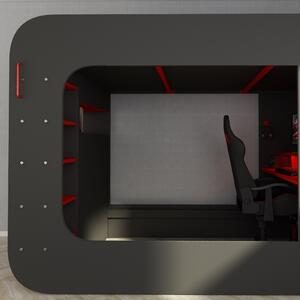 Poschodová posteľ s PC stolom MSPACE sivá/červená