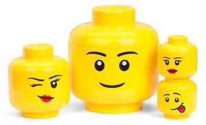 Žltá úložná škatuľa v tvare hlavy LEGO® silly, 10,5 x 10,6 x 12 cm