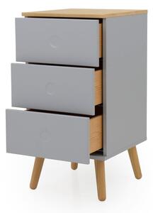 Sivá skrinka s detailmi v dekore dubového dreva s 3 zásuvkami Tenzo Dot, šírka 40 cm