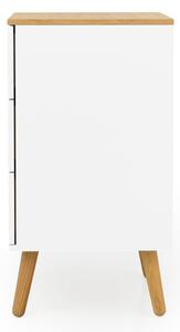 Biela skrinka s detailmi v dekore dubového dreva s 3 zásuvkami Tenzo Dot, šírka 40 cm