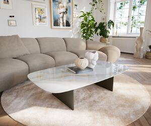 DELIFE Konferenčný stolík Edge zaoblený 140×80 cm keramika Onyx Pearl Salto kov titánová farba efekt