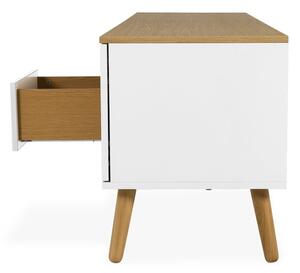 Biely TV stolík s detailmi v dekore dubového dreva Tenzo Dot, šírka 192 cm