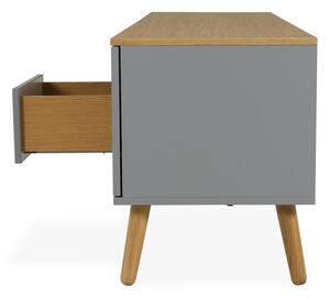 Sivý TV stolík s detailmi v dekore dubového dreva Tenzo Dot, šírka 192 cm