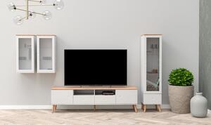 Biely TV stolík s detailmi v dekore dubového dreva Tenzo Dot, šírka 192 cm