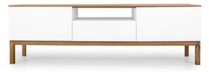 Biely TV stolík s doskou s detailmi s detailmi v dekore dubového dreva Tenzo Patch, šírka 179 cm