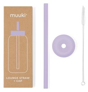 Silikónová slamka s čistiacou kefkou/s viečkom Pastel Lilac – Muuki
