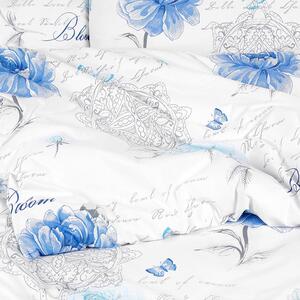 Goldea bavlnené posteľné obliečky - vzor 1113 modré pivonky s textami 140 x 200 a 70 x 90 cm