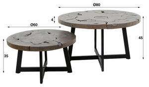 Konferenčný stôl 30-40 Grey 2-set Ø80 a Ø60cm Drevo Teak-Komfort-nábytok