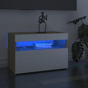 TV skrinky s LED svetlami 2 ks biele a dub sonoma 60x35x40 cm