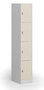 Šatníková skrinka s úložnými boxmi, 4 boxy, 1850 x 300 x 500 mm, otočný zámok, laminované dvere, breza