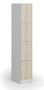 Šatníková skrinka s úložnými boxmi, 4 boxy, 1850 x 300 x 500 mm, cylindrický zámok, laminované dvere, dub prírodný