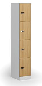 Šatníková skrinka s úložnými boxmi, 4 boxy, 1850 x 300 x 500 mm, mechanický kódový zámok, laminované dvere, buk