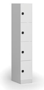 Šatníková skrinka s úložnými boxmi, 4 boxy, 1850 x 300 x 500 mm, kódový zámok, laminované dvere, biela