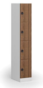 Šatníková skrinka s úložnými boxmi, 4 boxy, 1850 x 300 x 500 mm, kódový zámok, laminované dvere, orech