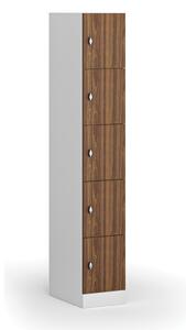 Šatníková skrinka s úložnými boxmi, 5 boxov, 1850 x 300 x 500 mm, otočný zámok, laminované dvere, orech