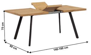 KONDELA Jedálenský stôl, rozkladací, dub/kov, 140-180x80 cm, AKAIKO