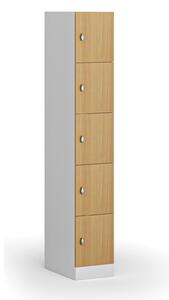 Šatníková skrinka s úložnými boxmi, 5 boxov, 1850 x 300 x 500 mm, otočný zámok, laminované dvere, buk