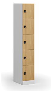 Šatníková skrinka s úložnými boxmi, 5 boxov, 1850 x 300 x 500 mm, kódový zámok, laminované dvere, buk