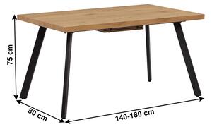KONDELA Jedálenský stôl, rozkladací, dub/kov, 140-180x80 cm, AKAIKO