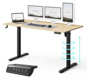 SENSE7 NOJO LIGHT Elektricky výškovo nastaviteľný stôl 140 x 70 cm Svetlohnedý Čierny Herný stôl Počítačový stôl Stôl na státie Memory Pracovný stôl