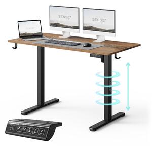 SENSE7 NOJO LIGHT Elektricky výškovo nastaviteľný stôl 120 x 60 cm, tmavohnedý a čierny, herný stôl, počítačový stôl, stôl na státie, Memory, PC, kancelária