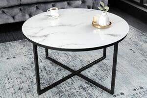 Kávový stolík ELEGANCE 80cm vzhľad mramoru biely čierne nohy