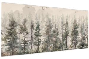 Obraz - Borovicový les I., aquarel (120x50 cm)