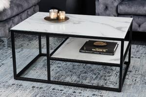 Kávový stolík ELEGANCE 90cm vzhľad mramoru biely čierny rám