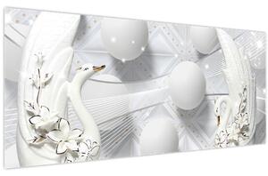 Obraz - Zlatá labuť na vode (120x50 cm)