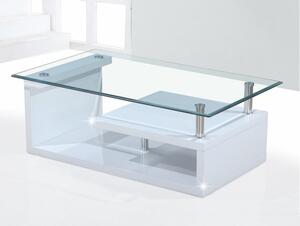 Konferenčný stolík Julien - biely vysoký lesk / chróm / číre sklo