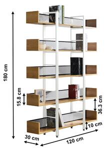 KONDELA 5-policový regál, biela/čierna/akácia, KILIS TYP 2