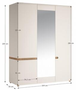 Šatníková skriňa so zrkadlom Lynatet 22 3D - biela / biely vysoký lesk / dub sonoma truflový