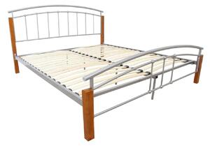 Kovová manželská posteľ s roštom Mirela 180 - jelša / strieborná