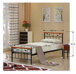 Kovová jednolôžková posteľ s roštom Morena 90 - čierny kov / čerešňa