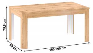 KONDELA Rozkladací jedálenský stôl, dub apalačský, 160-200x90 cm, PUSAN S