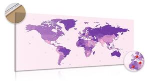Obraz na korku detailná mapa sveta vo fialovej farbe