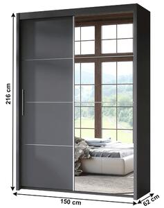 KONDELA Skriňa s posúvacími dverami, 150 cm, sivá, KAIPO