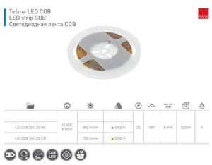 LED pásik COB neutrálne svetlo biele / 12V / 11W / 5m / MINI spojka pre rýchle zapojenie
