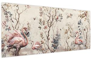 Obraz - Kresba plameniakov (120x50 cm)
