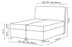 Wilsondo Čalúnená boxspring posteľ FAVA s vrchným matracom - grafit Fancy Rozmer: 140x200