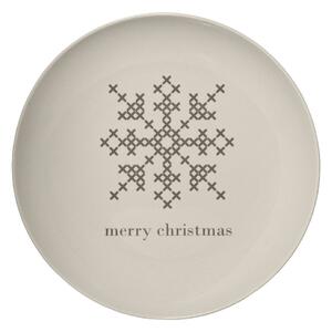 Biely kameninový tanier Bloomingville Cross Christmas, ⌀ 25 cm