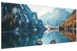 Obraz - Lode na jazere Braies (120x50 cm)