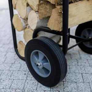 KONDELA Prepravný vozík na drevo, s kolesami, kované železo, čierna, RATER