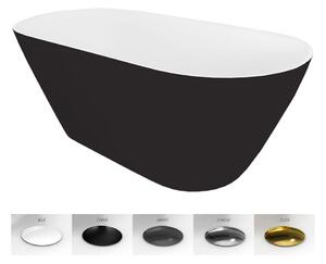 Besco Voľne stojaca vaňa z liateho mramoru Moya BW Matt 160x70, biela lesk/čierna mat BESCO-Typ výpuste: Click-Clack štandard, chróm, BESCO-Rozmery: 159x68,4