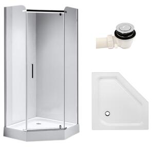 BPS-koupelny Päťuholníkový sprchový kút KZ91B 90x90 chróm/transparent + vanička SXL07B WH biela