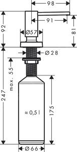 Hansgrohe, príslušenstvo, dávkovač prostriedku na umývanie A51, 500 ml, matná čierna, HAN-40448670