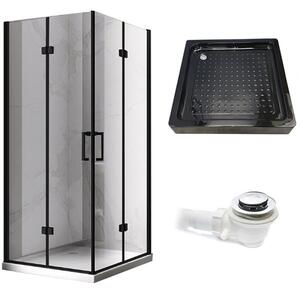 BPS-koupelny Štvorcový sprchový kút KZ08D BL 100x100 čierna/transparent + vanička SXL02C BL čierna