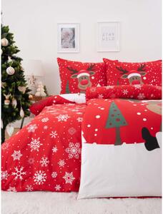 MKLozkoviny.sk Vianočné bavlnené obliečky Renforcé – Sob Rudolf červené , 140 x 200 cm / 70 x 90 cm